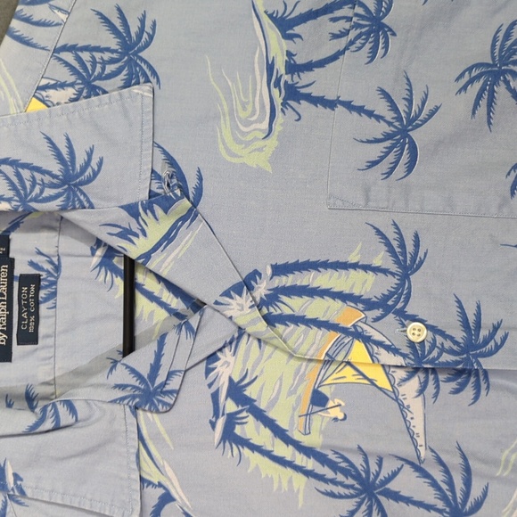 Polo Ralph Lauren Shirt Men's S Blue Clayton Loop Collar Hawaiian Tropical Boat - Picture 3 of 8